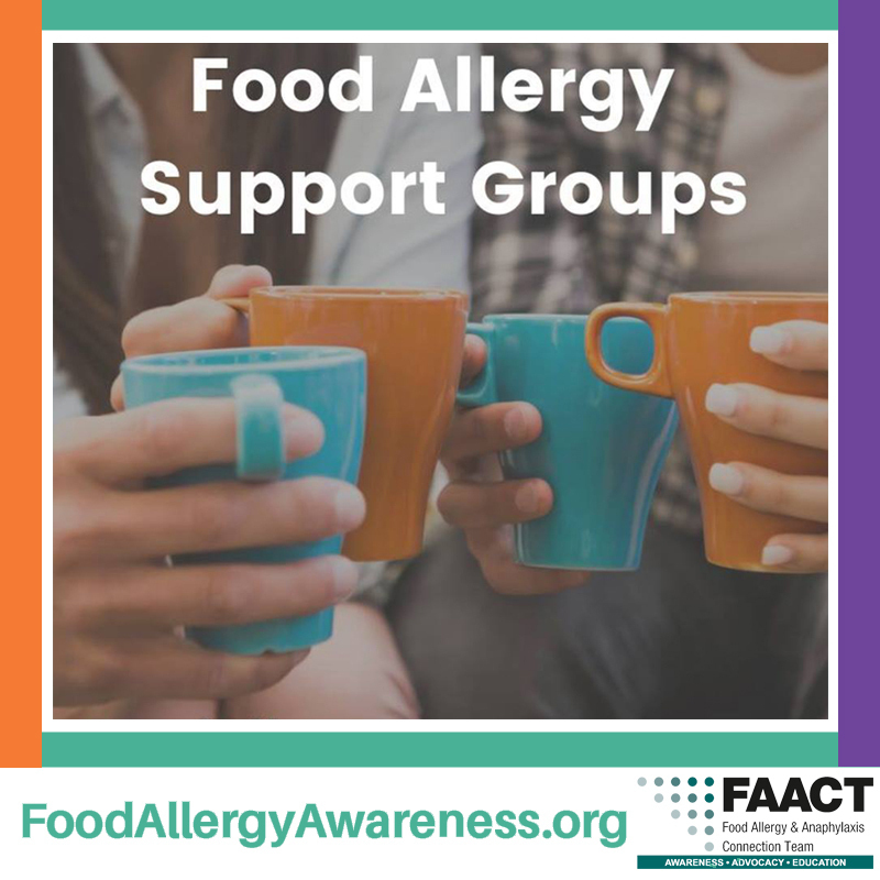 "Food Allergy Support Groups" poster with people clinking cups